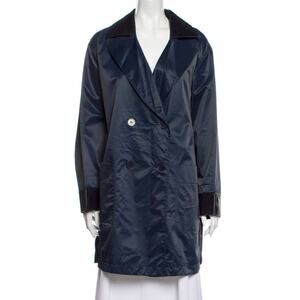 GIULIANA TESO Leather Trim Double Breasted Rain Overcoat Womens Size 46 US Large